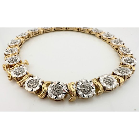 Beautiful Two Tone 1 Ct Diamond Bracelet - Sterling Silver Gold Plate S Curves - Picture 4 of 11